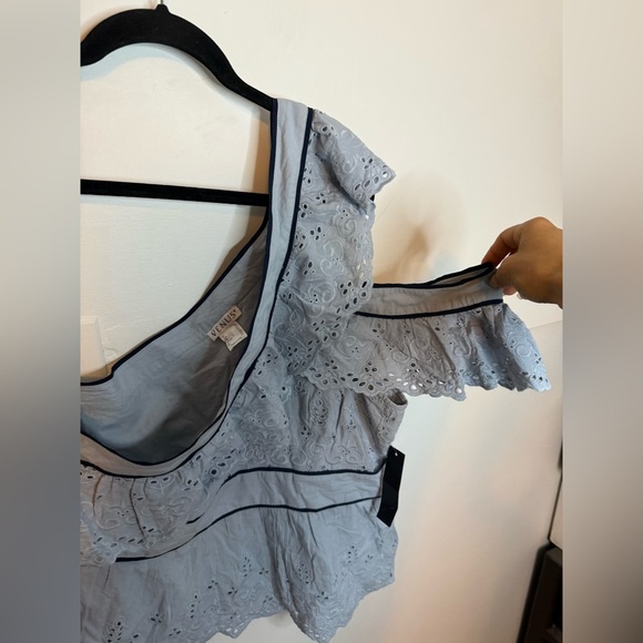 Nwt Venus Blue Eyelet One Shoulder Ruffle Blouse - Picture 5 of 5